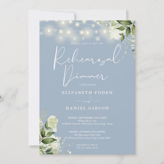 Green String Lights Stoffig Blauw repetitie diner Kaart (Voorkant)