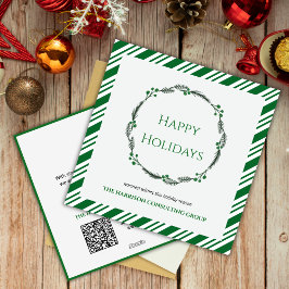 Green Strip Wreath Corporate Logo QR Code Vakantie Feestdagenkaart