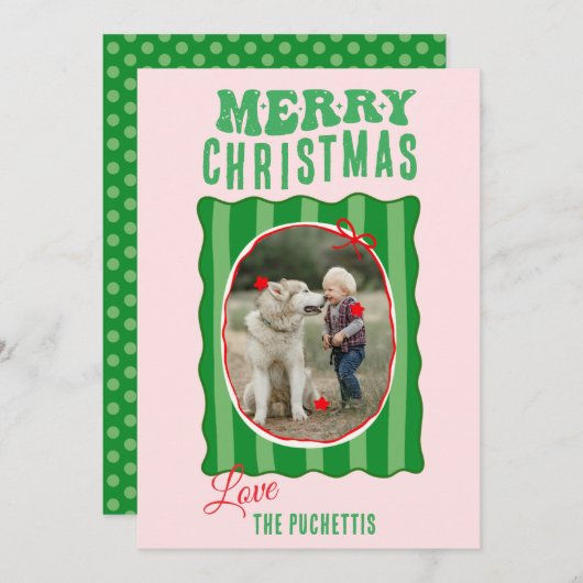 Green Stripe Afbeelding Lijst Kerst Feestdagenkaart (Voorkant / Achterkant)