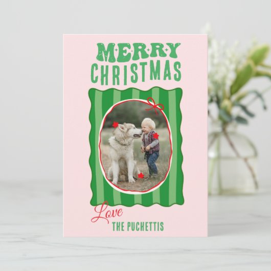 Green Stripe Afbeelding Lijst Kerst Feestdagenkaart (Staand voorkant)