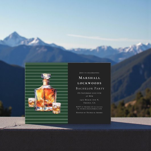 Green Stripe Amber Whiskey Bachelor Bash Invite Kaart