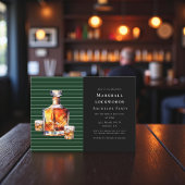 Green Stripe Amber Whiskey Bachelor Bash Invite Kaart