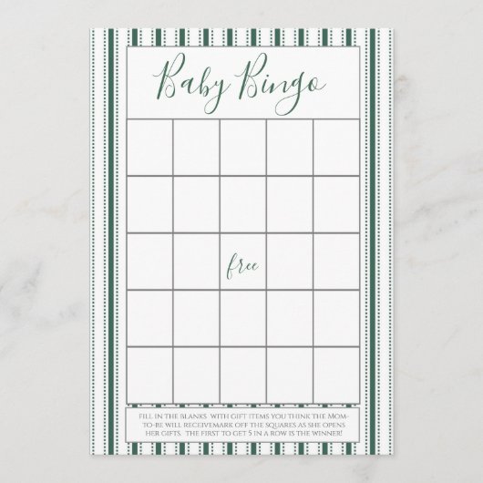 Green Stripe Baby shower Bingo Kaarten (Voorkant)