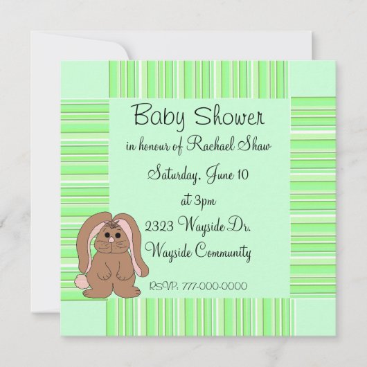 Green Stripe Baby shower Invitation Kaart (Voorkant)