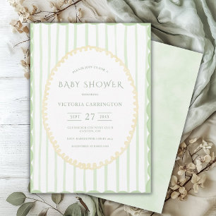 Green Stripe Baby shower Kaart