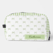 Green Stripe Bow Pattern Coquette Cosmetic Toilettasje (Voorkant)
