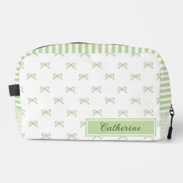 Green Stripe Bow Pattern Coquette Cosmetic Toilettasje
