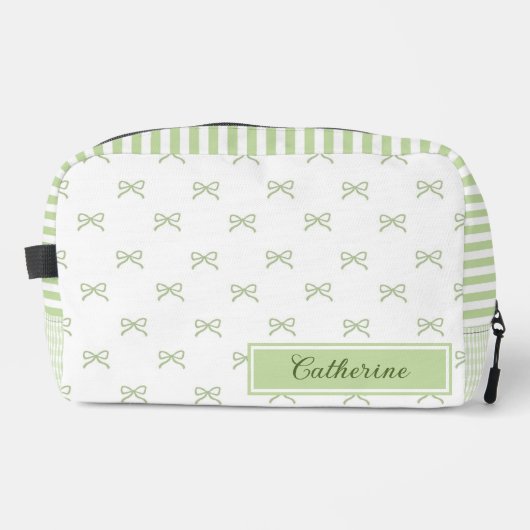 Green Stripe Bow Pattern Coquette Cosmetic Toilettasje (Voorkant)