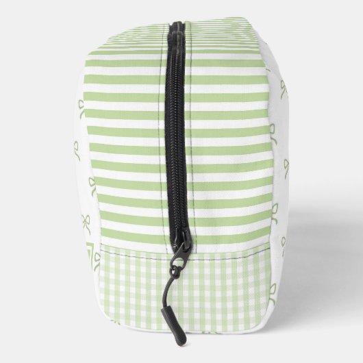 Green Stripe Bow Pattern Coquette Cosmetic Toilettasje (Rechts)