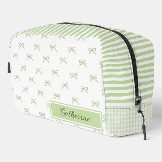 Green Stripe Bow Pattern Coquette Cosmetic Toilettasje (Rechterhoek)
