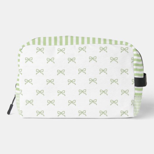 Green Stripe Bow Pattern Coquette Cosmetic Toilettasje (Achterkant)