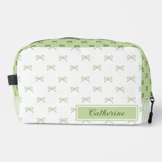 Green Stripe Bow Pattern Coquette Cosmetic Toilettasje (Voorkant)