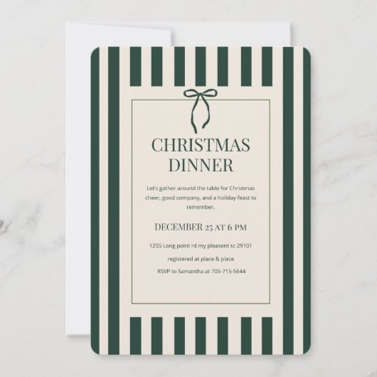 Green Stripe Christmas Dinner Kaart (Voorkant)