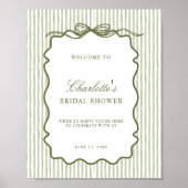 Green Stripe Elegant Wedding Bridal Shower Welcome Poster (Voorkant)
