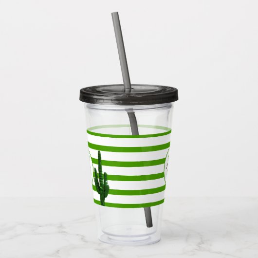 Green Stripe en Saguaro Monogrammed Personalized Acryl Drinkbeker (Links)