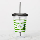 Green Stripe en Saguaro Monogrammed Personalized Acryl Drinkbeker (Voorkant)