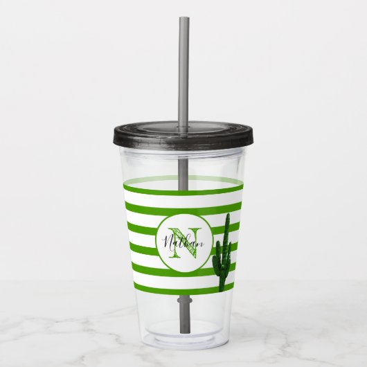 Green Stripe en Saguaro Monogrammed Personalized Acryl Drinkbeker