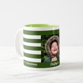 Green Stripe navy Holiday Photo Collage Tweekleurige Koffiemok