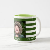 Green Stripe navy Holiday Photo Collage Tweekleurige Koffiemok (Voorkant rechts)