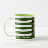 Green Stripe navy Holiday Photo Collage Tweekleurige Koffiemok (Links)