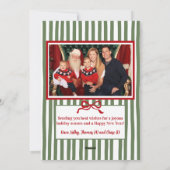 Green Stripe & Red Ribbon Frame Christmas Feestdagenkaart (Achterkant)