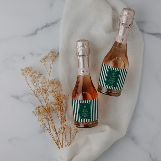 Green Stripe Tennis Bachelorette elegant modern Sparkling Wijnetiket