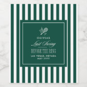 Green Stripe Tennis Bachelorette elegant modern Wijn Etiket (Enkel label)