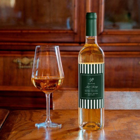 Green Stripe Tennis Bachelorette elegant modern Wijn Etiket