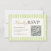 Green Stripe Wedding RSVP Postcards with QR Code (Voorkant)