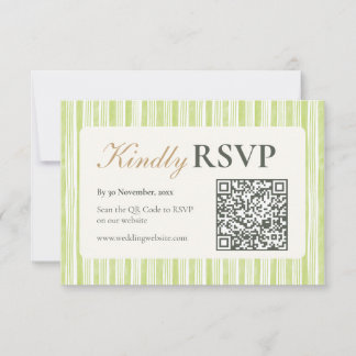 Green Stripe Wedding RSVP Postcards with QR Code