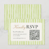 Green Stripe Wedding RSVP Postcards with QR Code Kaartje (Voorkant / Achterkant)