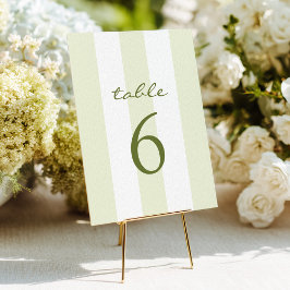 Green Stripe Wedding Table Number Kaart