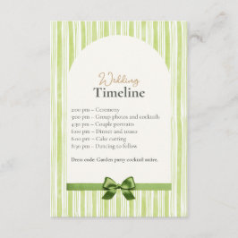 Green Stripe Wedding Timeline Cards with QR Code Informatiekaartje