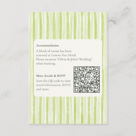 Green Stripe Wedding Timeline Cards with QR Code Informatiekaartje (Achterkant)