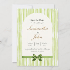 Green Stripe with Arch Wedding Save the Date Cards Kaart