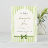 Green Stripe with Arch Wedding Save the Date Cards Kaart (Staand voorkant)