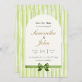 Green Stripe with Arch Wedding Save the Date Cards Kaart (Voorkant / Achterkant)