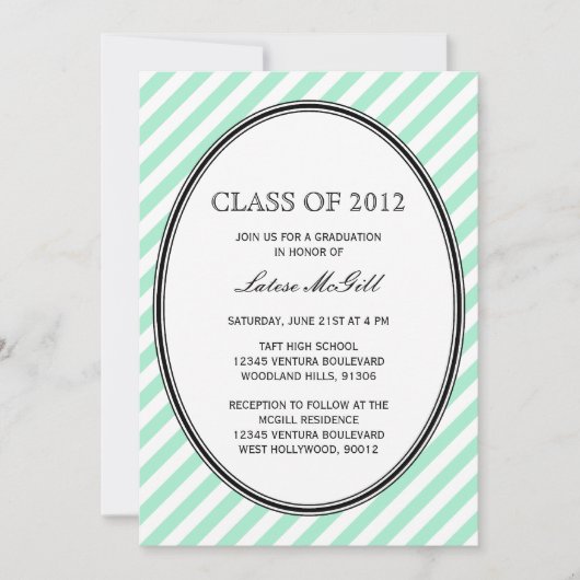 Green Striped Afstuderen Invitation Kaart (Voorkant)