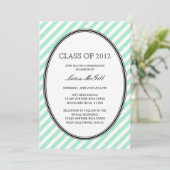 Green Striped Afstuderen Invitation Kaart (Staand voorkant)