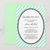 Green Striped Afstuderen Invitation Kaart (Voorkant / Achterkant)