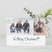 Green Striped Calligrafie-kerstfotokaarten Feestdagenkaart (Staand voorkant)