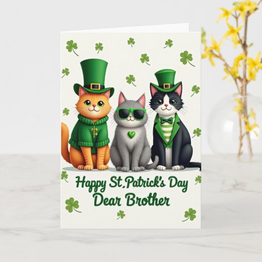 Green Striped Cats Card Kaart (Gele Bloem)