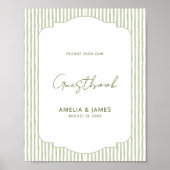 Green Striped Classic Wedding Guestbook Poster (Voorkant)