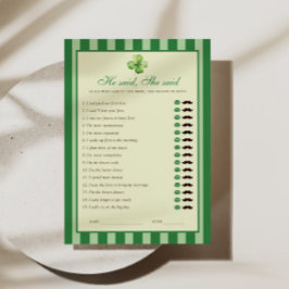 Green Striped Clover He said She said Game Card Kaart