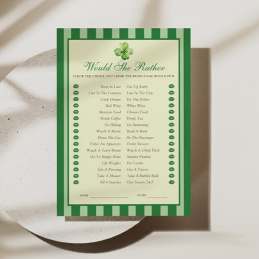 Green Striped Clover Would She Rather Game Card Kaart