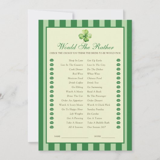 Green Striped Clover Would She Rather Game Card Kaart (Voorkant)