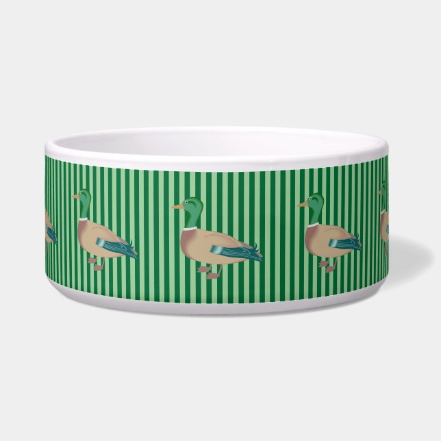 Green Striped Duck Dog Bowl Voerbakje (Voorkant)