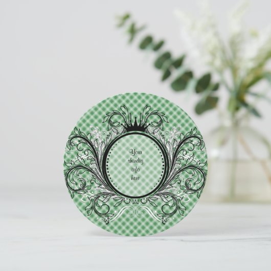 Green Striped Gingham Uitnodiging (Staand voorkant)