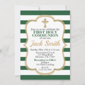 Green Striped Gold Glitter First Heilige Communie Kaart (Voorkant)