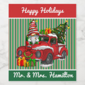 Green Striped Kerstgnome Wijn Etiket (Enkel label)